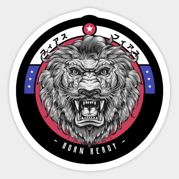 Born Ready Fighter Lion's Head Sticker by Tip Top Tee's